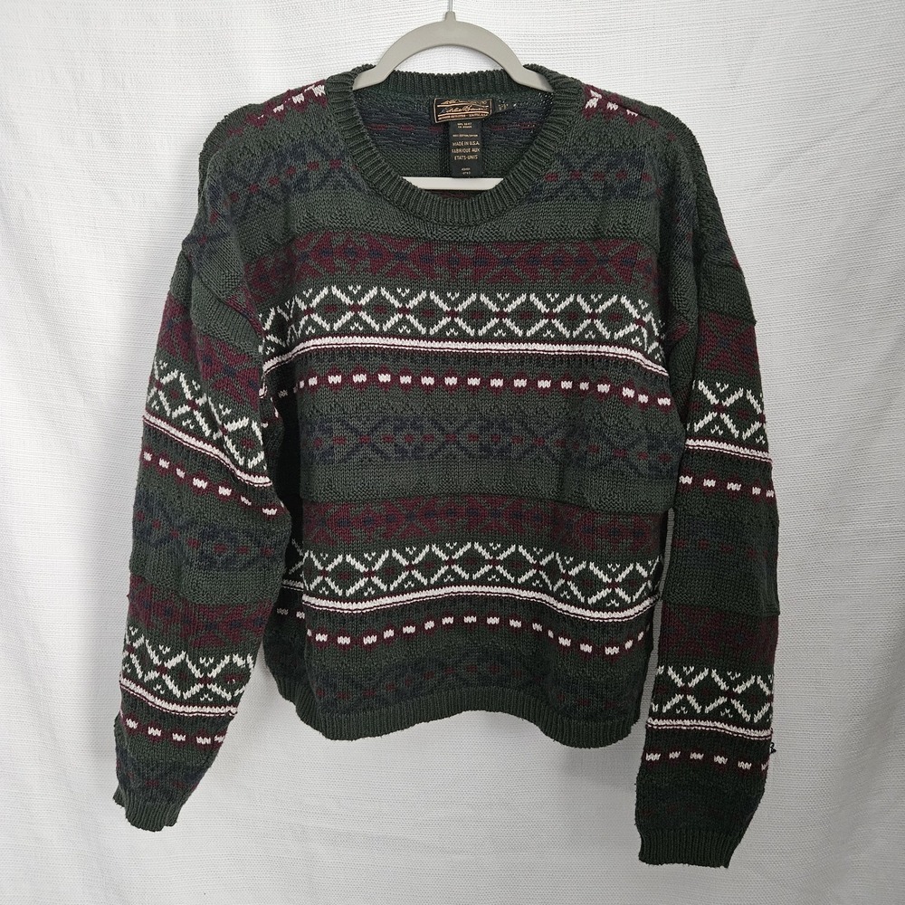 Vintage Eddie Bauer Fair Isle Sweater Womens Medium Cotton Made in USA Granola - Picture 2 of 6
